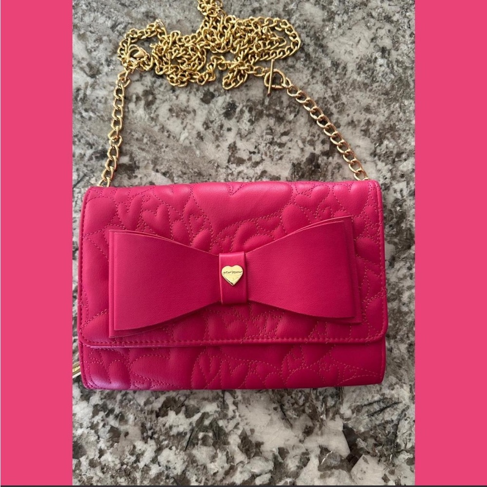 Betsey Johnson Fuchsia Quilted Bow Clutch